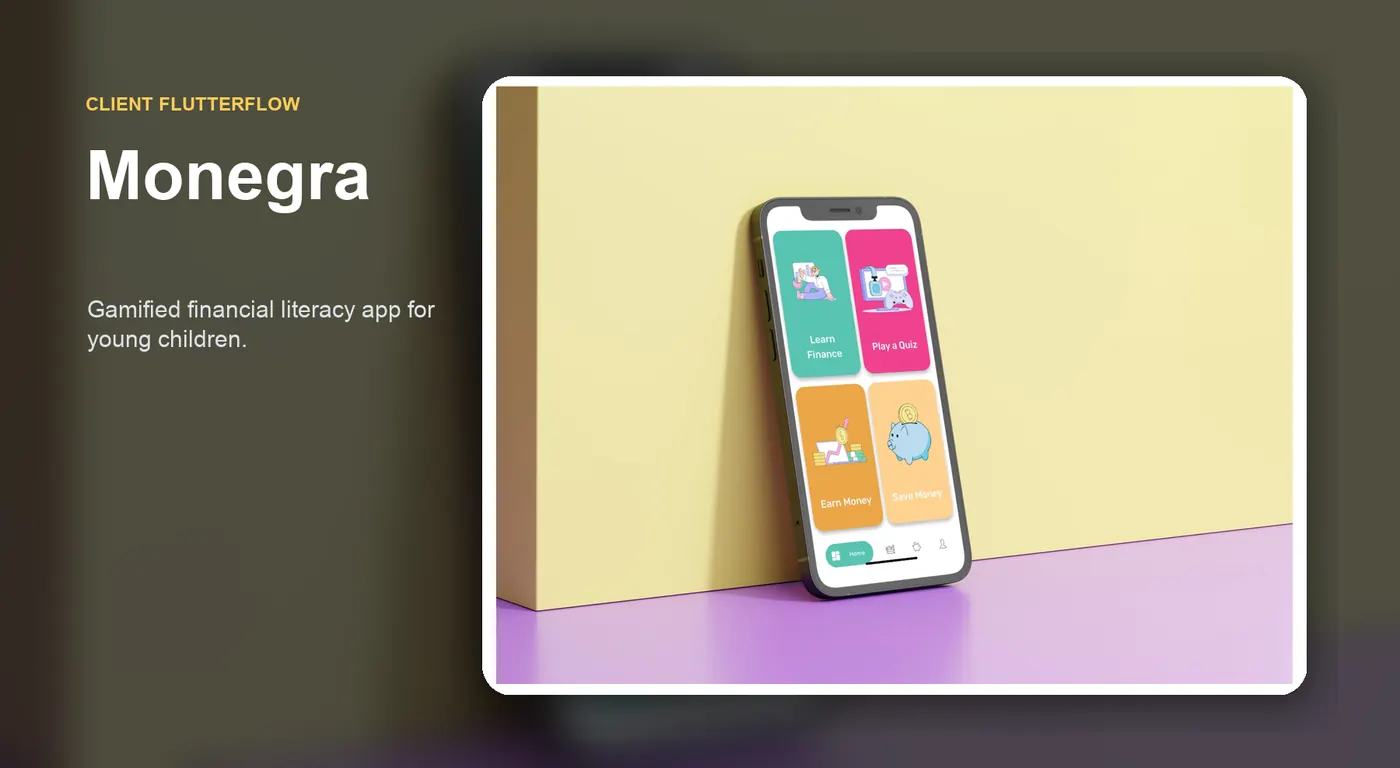 Monegra FlutterFlow client app portfolio cover.