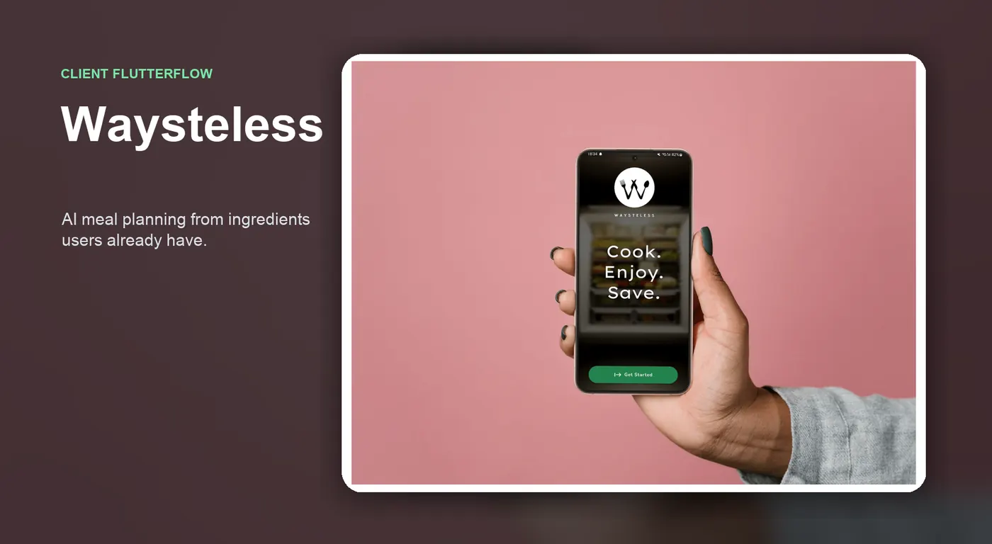Waysteless FlutterFlow client app portfolio cover.